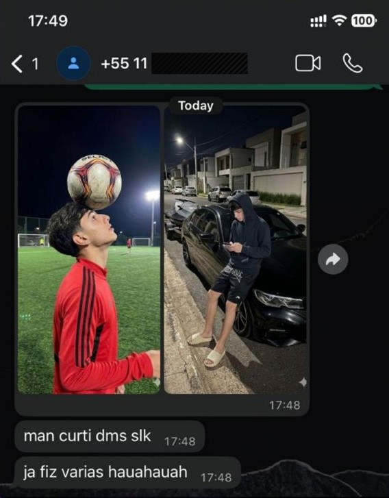 Depoimento de cliente no WhatsApp — foto no jet ski